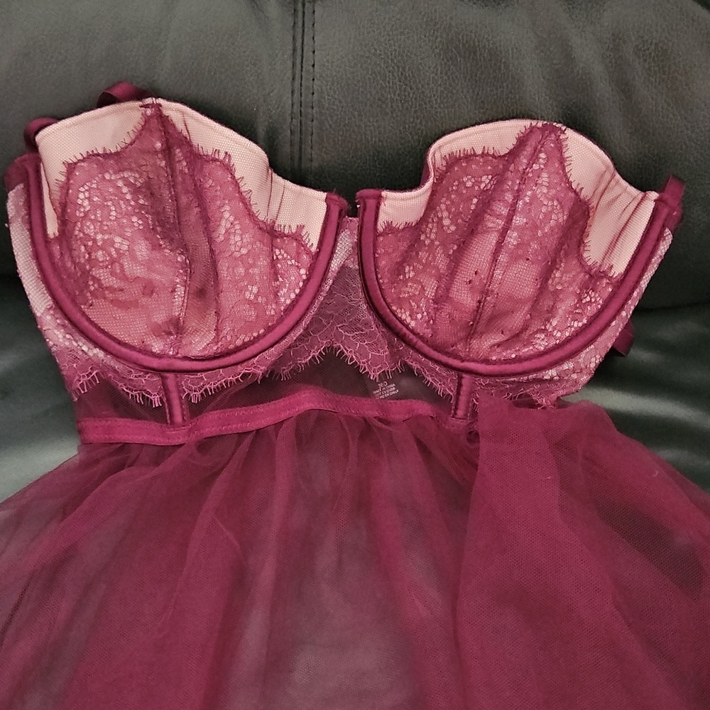 Victoria's Secret Babydoll Tulle Chemise Lingerie Push Up Sheer Purple 36D - Picture 8 of 11
